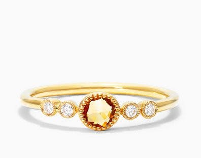 14K Yellow Gold Dainty Citrine Bezel Diamond Ring by Brevani James Allen