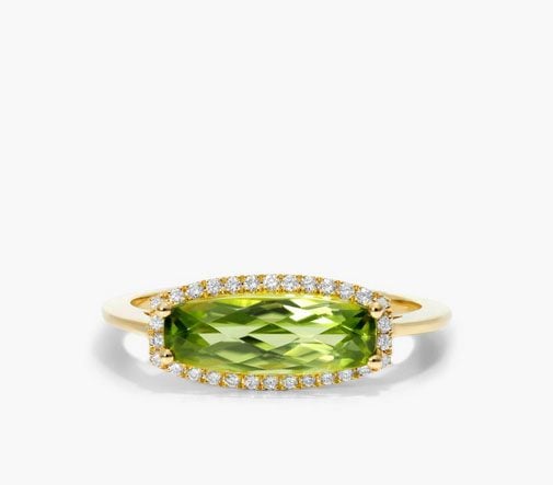 14K Yellow Gold Elongated Peridot Halo Ring James Allen