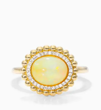 14K Yellow Gold Opal and Diamond Beaded Double Halo Ring James Allen