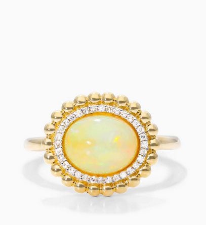 14K Yellow Gold Opal and Diamond Beaded Double Halo Ring James Allen