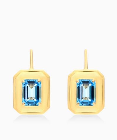 18K Yellow Gold Frame Sky Blue Topaz Leverback Earrings James Allen