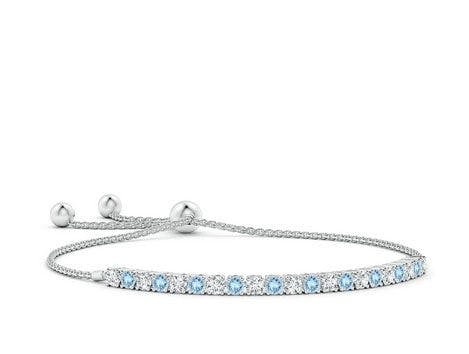 Alternate Aquamarine and Diamond Tennis Bolo Bracelet Angara