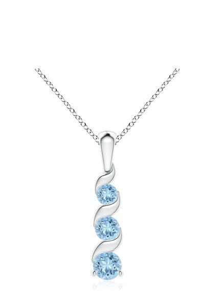 Channel-Set Round Aquamarine Three Stone Journey Pendant Angara