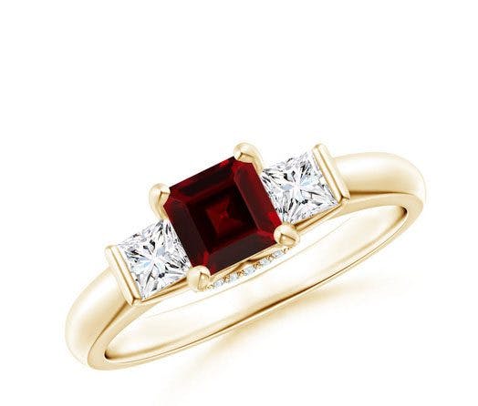 Classic Square Garnet and Diamond Engagement Ring Angara