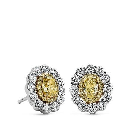 Double Halo Yellow and White Diamond Stud Earrings Blue Nile