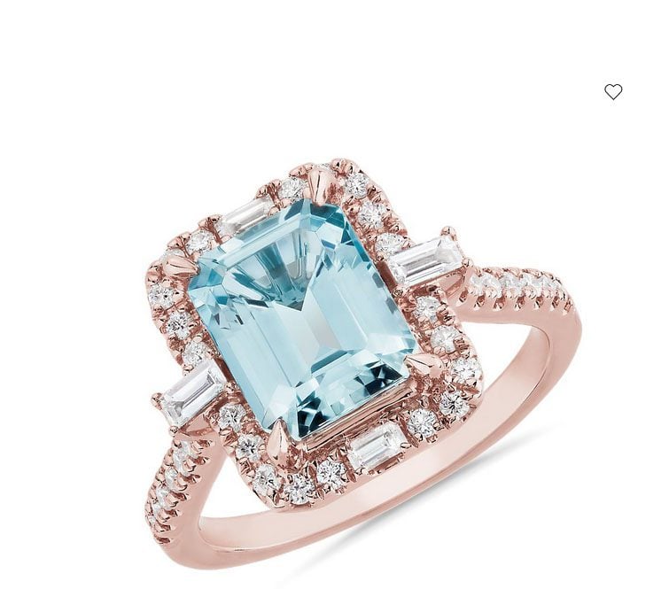 Emerald Cut Aquamarine Fashion Ring in 14k Rose Gold (9x7mm) Blue Nile