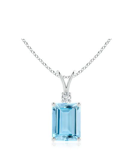 Emerald-Cut Aquamarine Solitaire Pendant with Diamond Angara