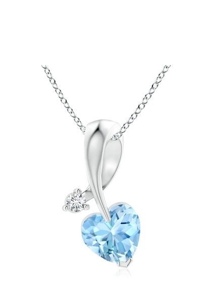 Heart-Shaped Aquamarine Ribbon Pendant with Diamond Angara