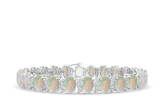 Oval Opal Stackable Bracelet with Swirl Diamond Links