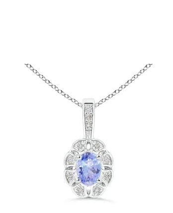 Oval Tanzanite Flower Pendant with Diamond Halo Angara