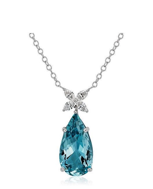 Pear Aquamarine and Marquise Diamond Pendant Blue Nile