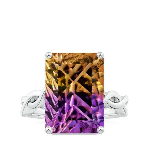 Prong-Set GIA Certified Solitaire Emerald-Cut Ametrine Twisted Shank Ring Angara