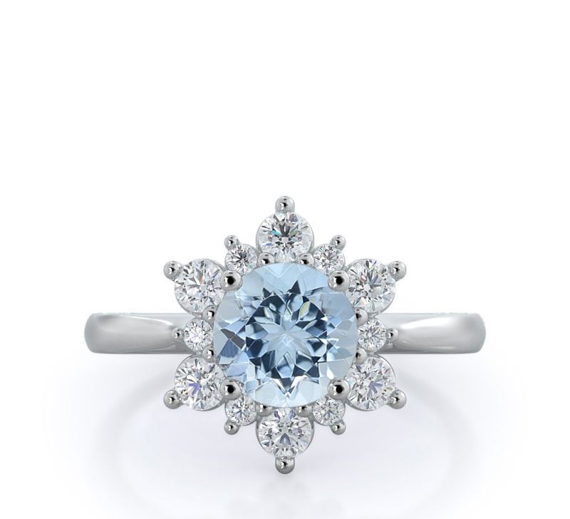 Star Halo Aquamarine Ring with clarity