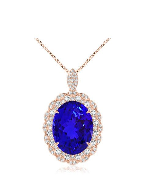 Vintage Inspired GIA Certified Oval Tanzanite Halo Pendant Angara