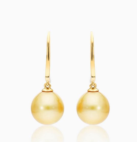 14K Yellow Gold Golden South Sea Cultured Pearl Leverback Drop Earrings James Allen