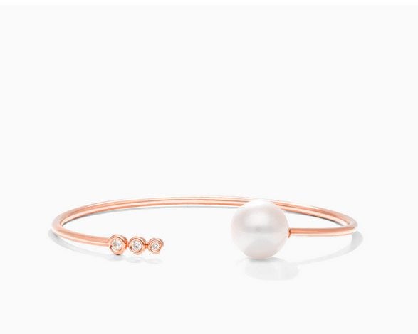 18K Rose Gold South Sea Cultured Pearl and Bezel Set Diamond Trio Bangle Bracelet James Allen