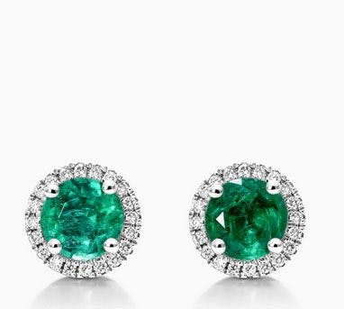 18K White Gold Round Halo Emerald and Diamond Earrings James Allen