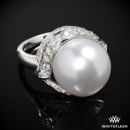 18k White Gold South Sea Pearl and Diamond Right Hand Ring Whiteflash