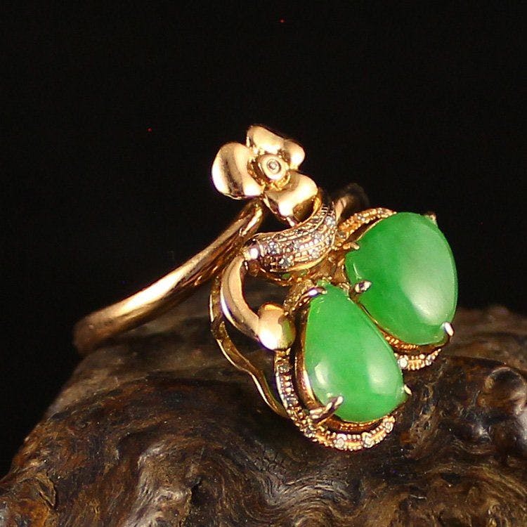 jade engagement ring - gold with diamonds