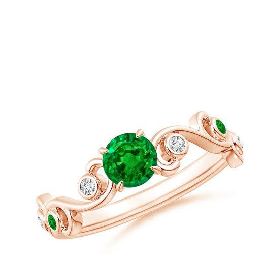 Emerald and Diamond Ivy Scroll Ring Angara