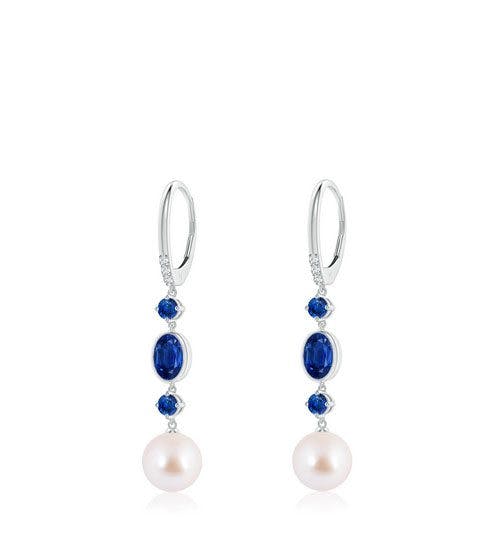 Japanese Akoya Pearl Earrings with Sapphires Angara