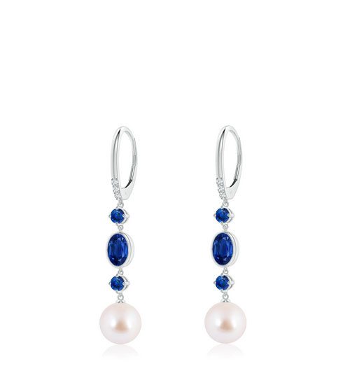 Japanese Akoya Pearl Earrings with Sapphires Angara