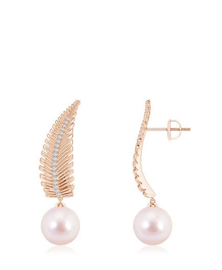 Japanese Akoya Pearl Leaf Earrings with Diamonds James Allen