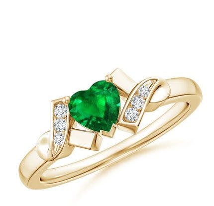 Solitaire Emerald Heart Ring with Diamond Accents Angara