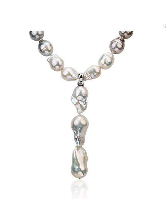 Tahitian and Freshwater Baroque Pearl Necklace With Detachable Lariat Blue NIle