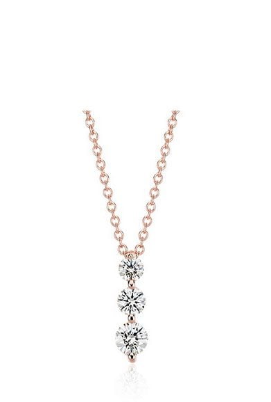 Three-Stone Drop Diamond Pendant in 18k Rose Gold Blue Nile