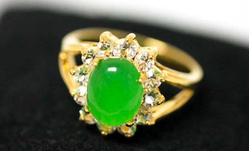 synthetic jade and CZ ring