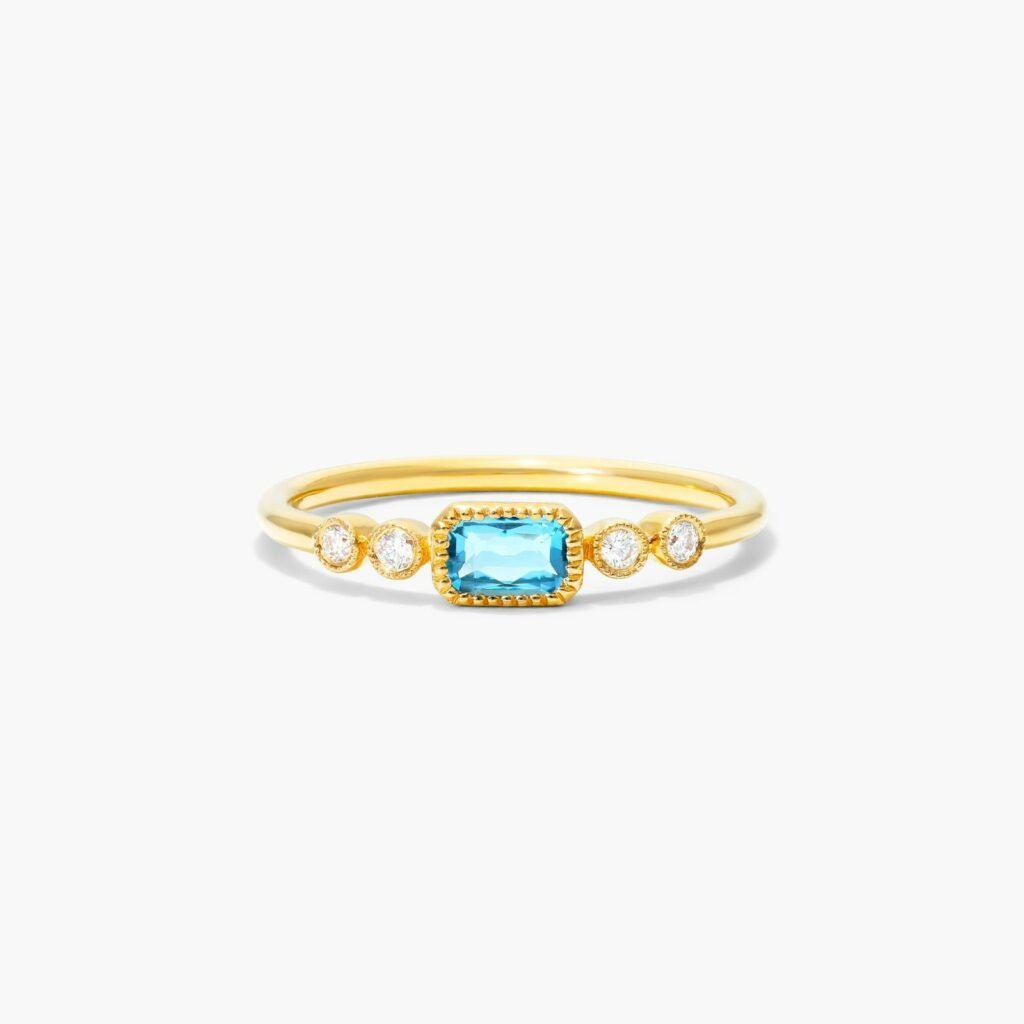 14K Yellow Gold Dainty Blue Topaz Bezel Diamond Ring By Brevani James Allen