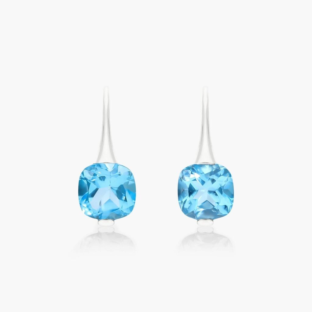 14K White Gold Cushion Blue Topaz Hook Earrings James Allen