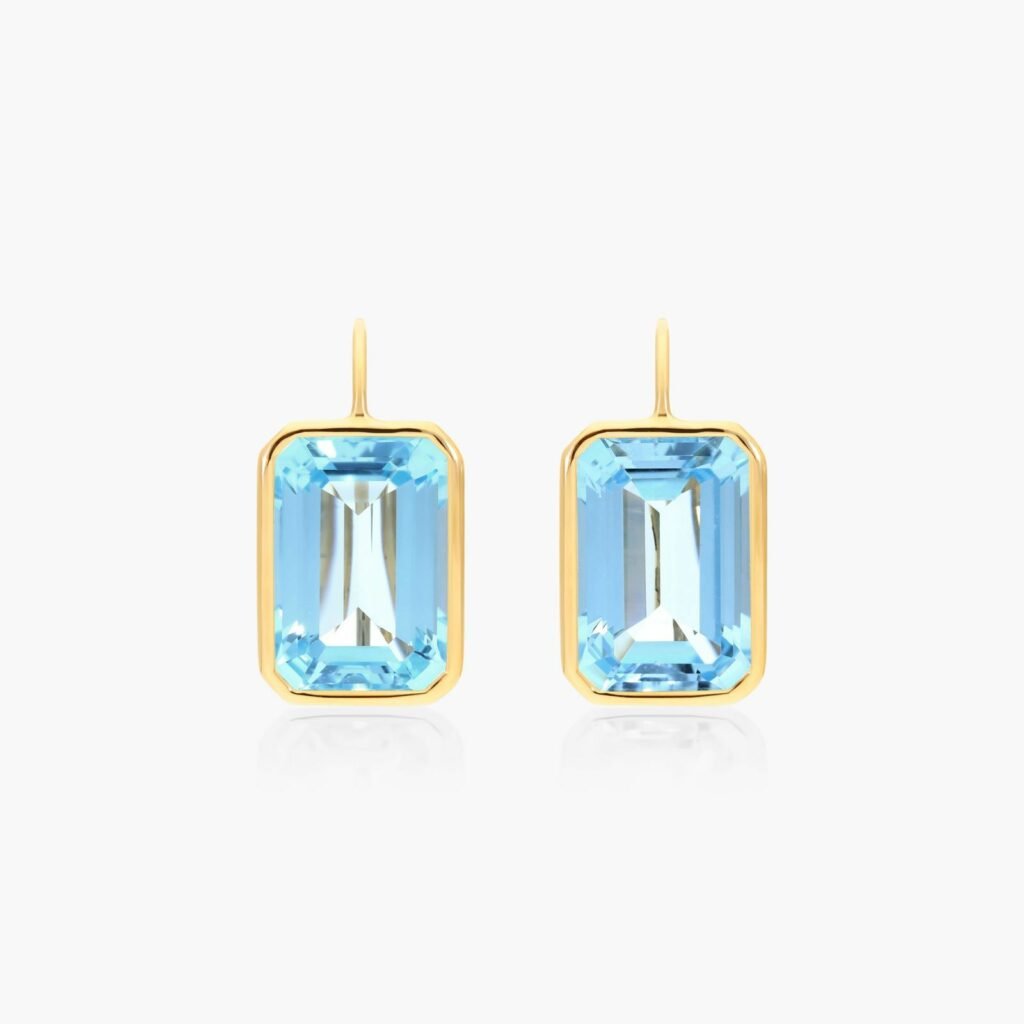 18K Yellow Gold Emerald Cut Blue Topaz Drop Earrings James Allen