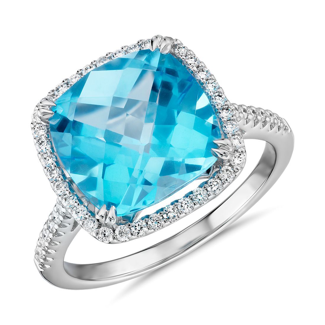 Cushion Cut Swiss Blue Topaz Diamond Halo Cocktail Ring Blue Nile