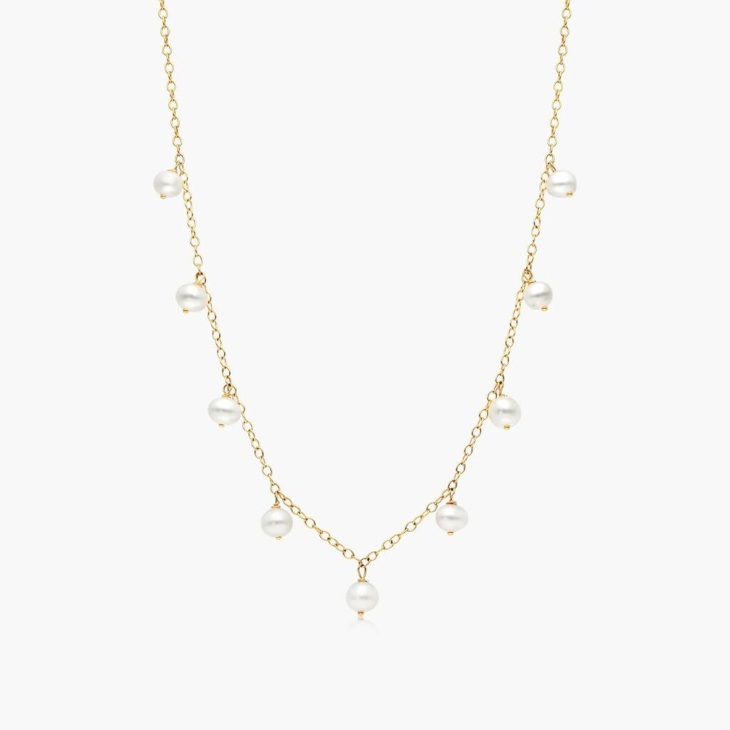 Gold Dangling Freshwater Cultured Pearl Necklace