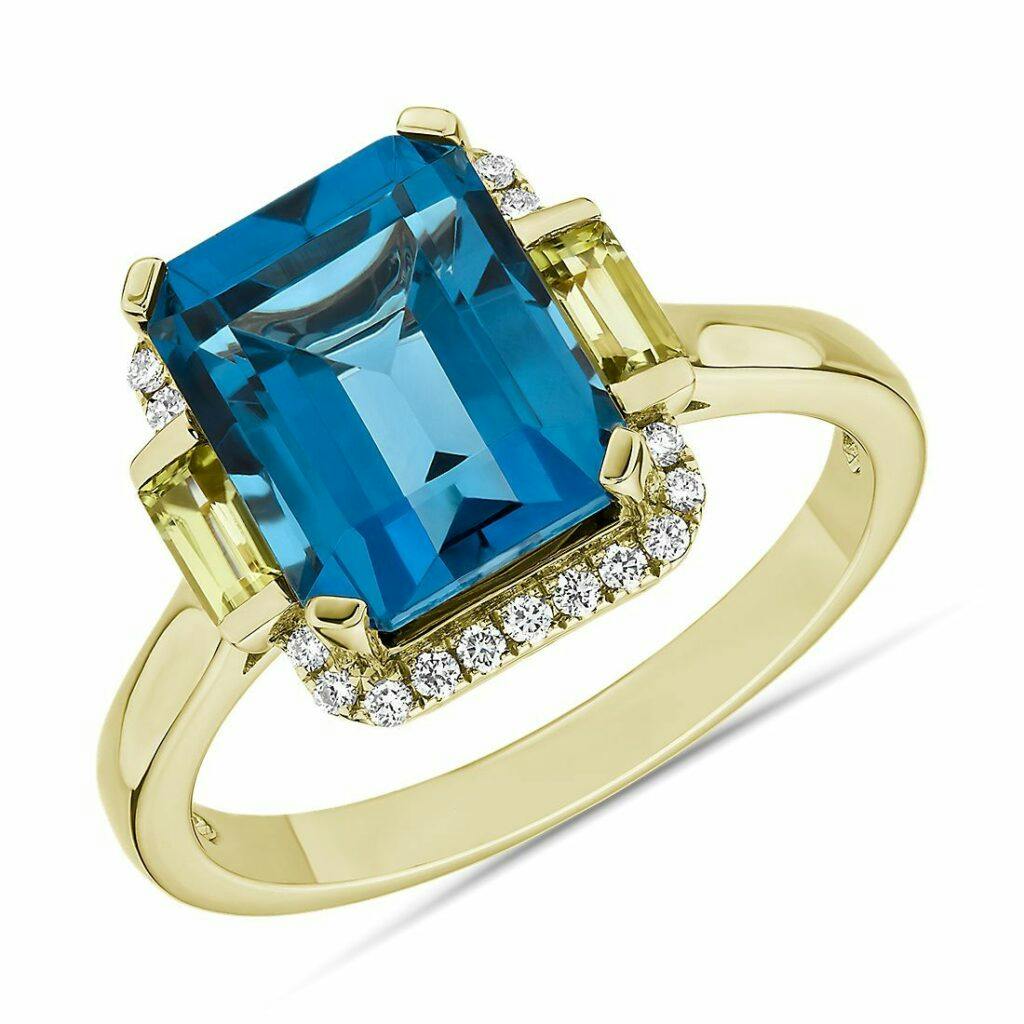 London Blue Topaz and Peridot Octagon Ring Blue Nile