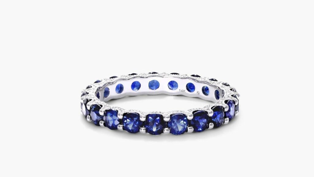 14K White Gold Milgrain Embellished Sapphire Eternity Ring James Allen