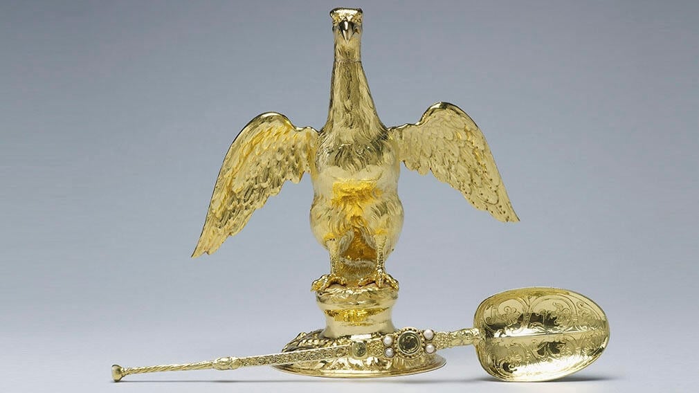 Ampulla 1661 and Coronation Spoon,