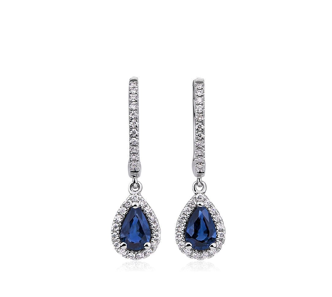 Pear Sapphire Halo Drop Earrings Blue Nile