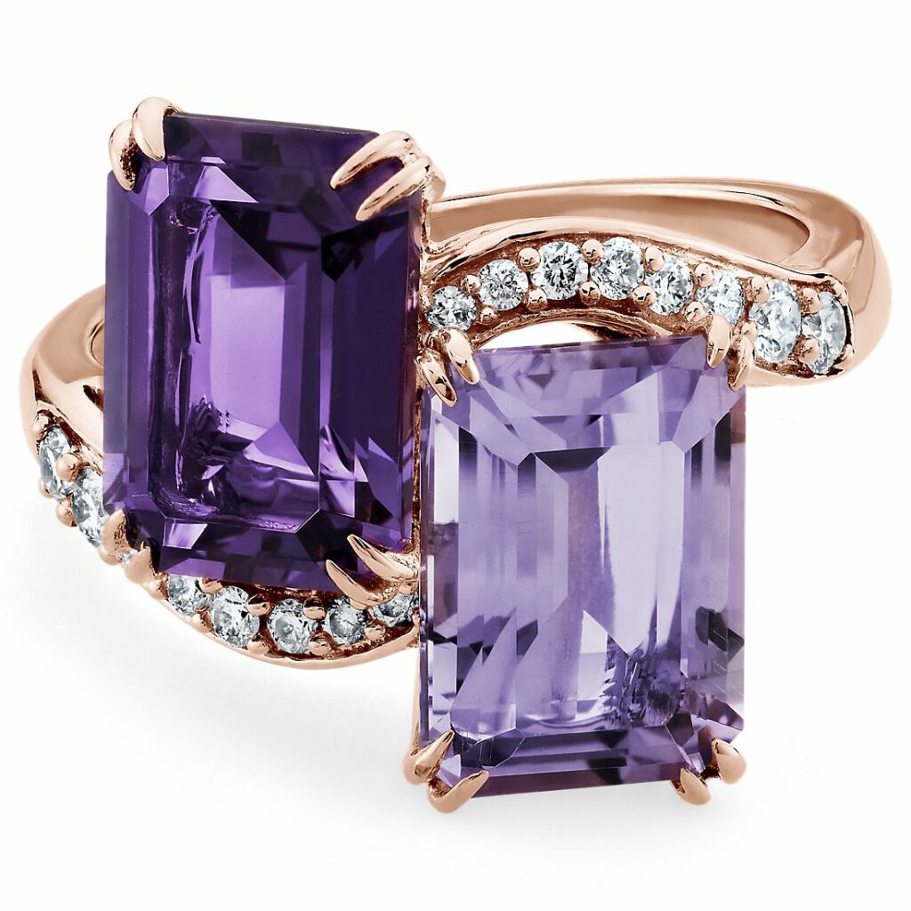 emerald cut amethyst diamond two stone blue nile