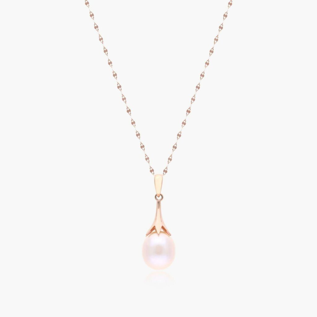 14K Rose Gold Lily Pink Drop Shape Freshwater Pearl Necklace James Allen