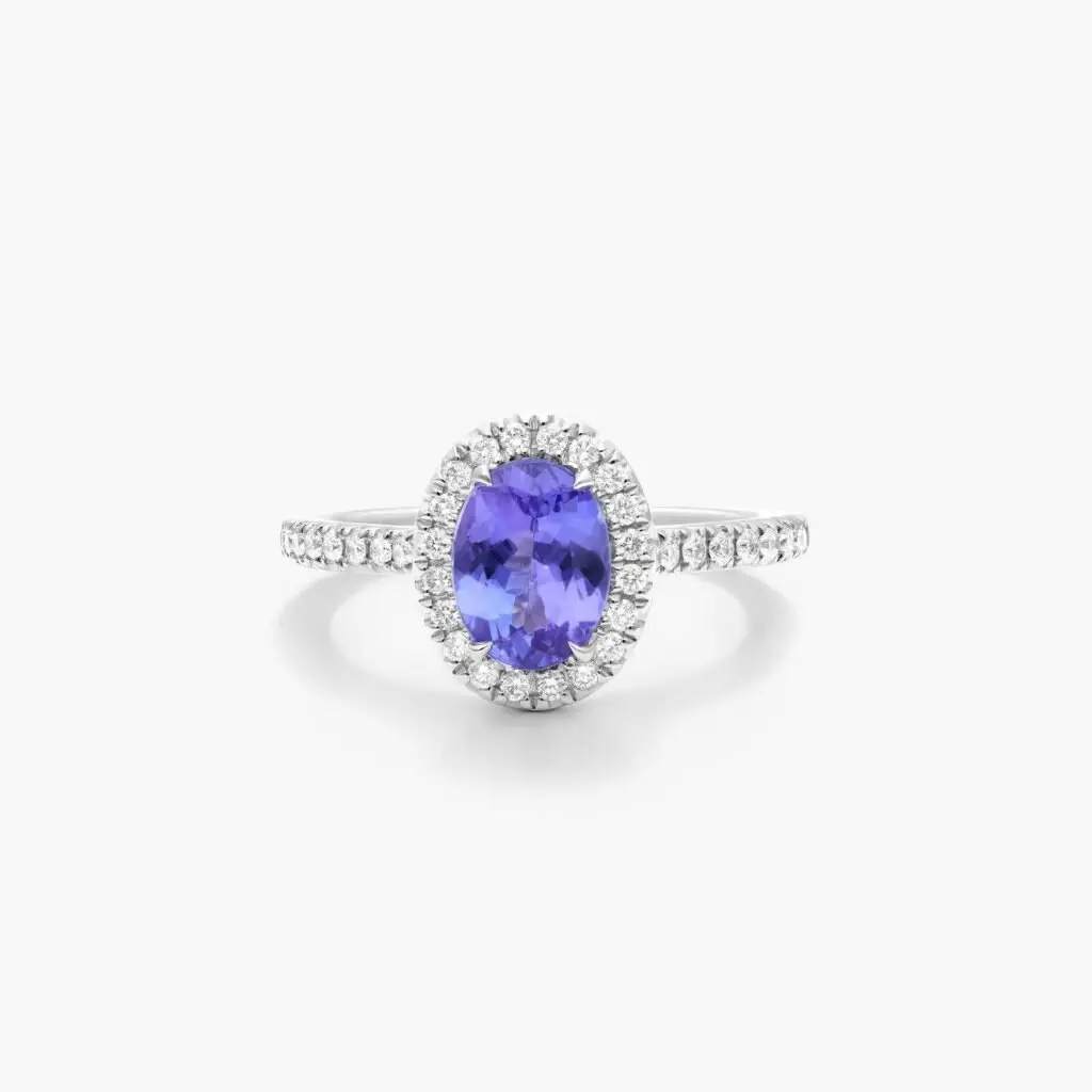 14K White Gold Oval Halo Tanzanite and Diamond Ring James Allen