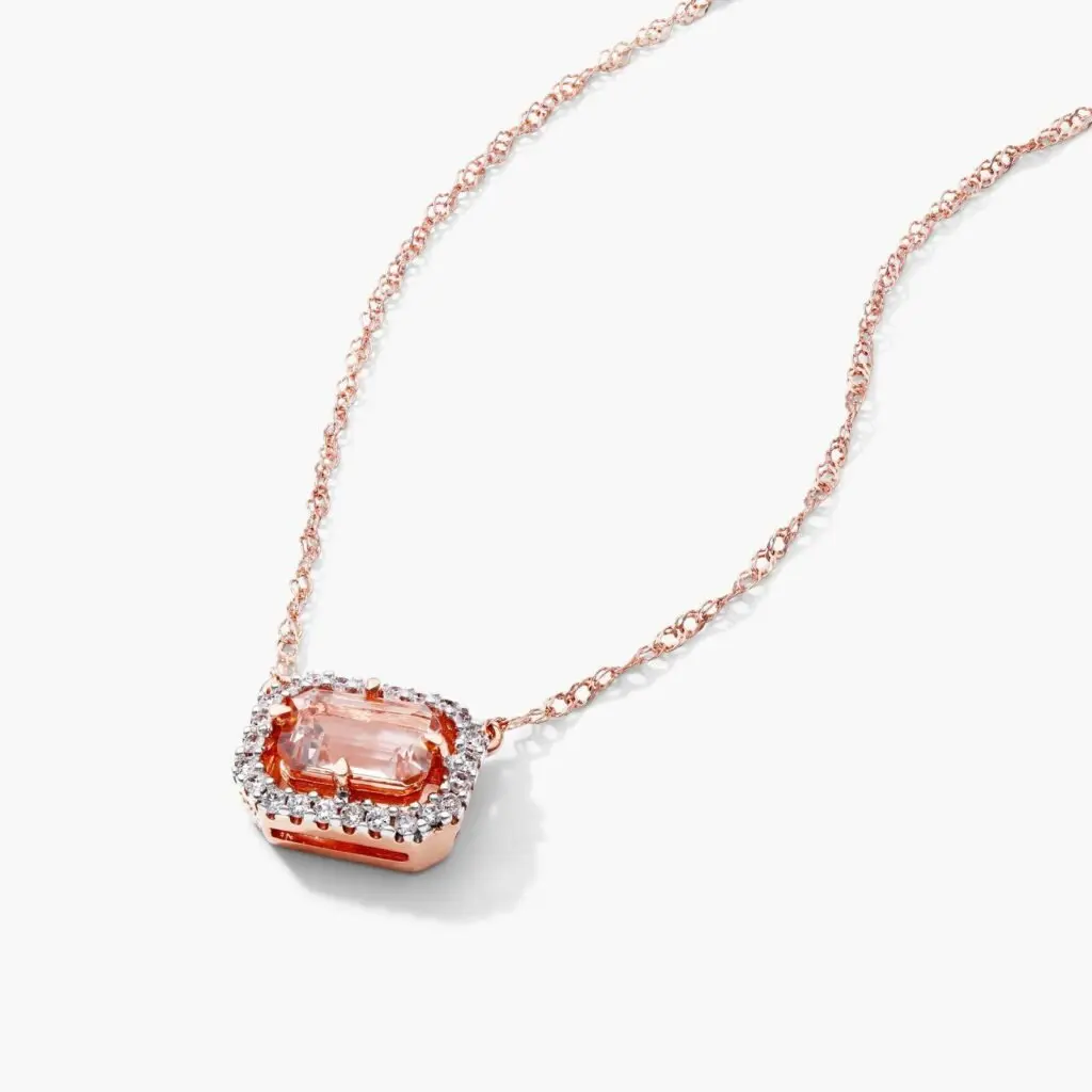 14K Rose Gold Morganite and Diamond Floating Halo Necklace James Allen