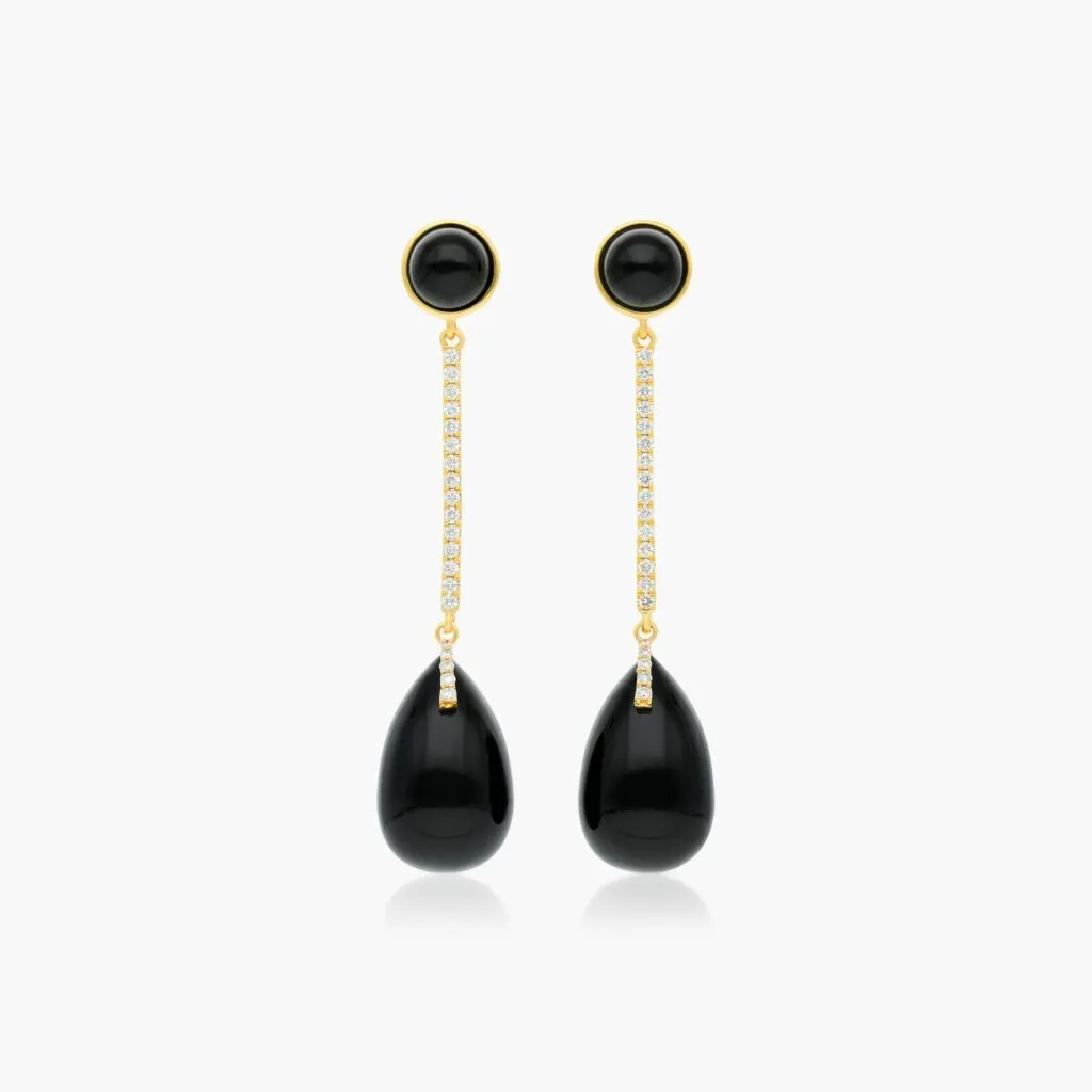 18K Yellow Gold Diamond Bar and Black Onyx Drop Earrings James Allen