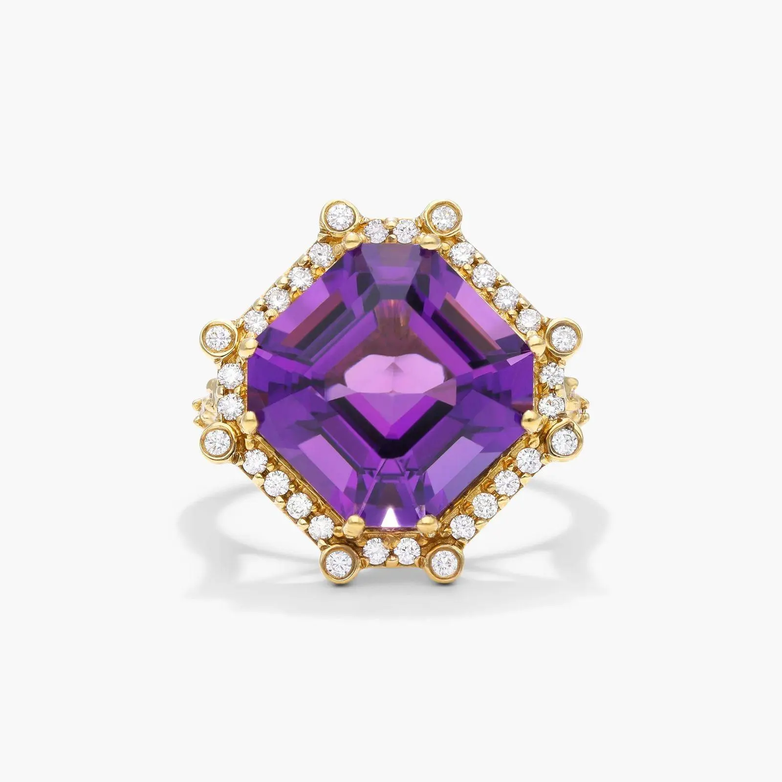 18K Yellow Gold Octagon Amethyst and Diamond Ring James Allen