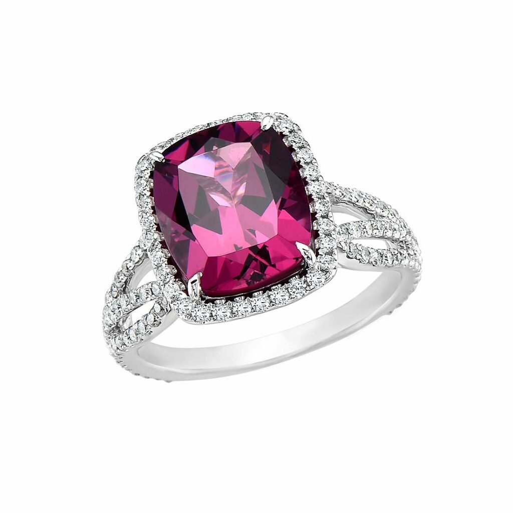 Cushion Rhodolite and Diamond Halo Ring Blue Nile