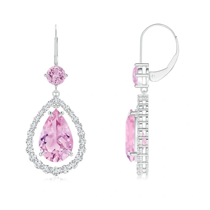 Floating Pear Kunzite Halo Drop Earrings with Diamonds Angara