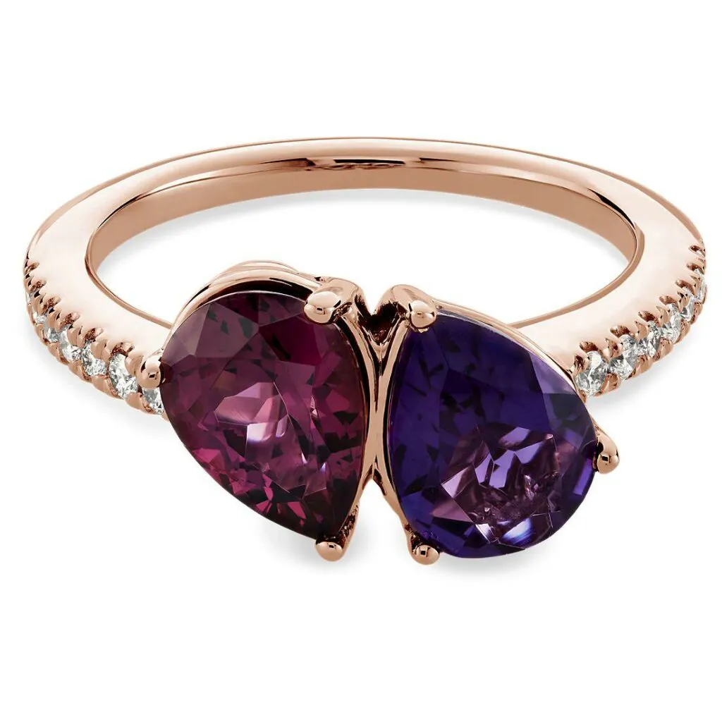 Rhodolite and Amethyst Two Stone Ring with Diamond Halo Blue Nile