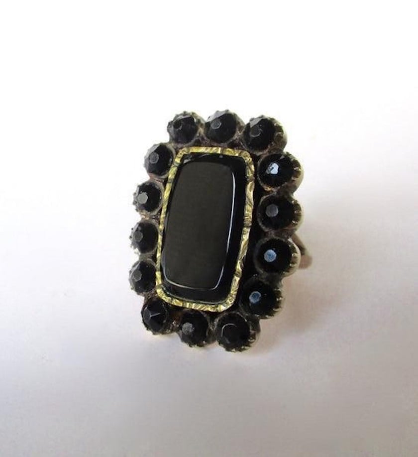 antique Victorian melanite garnet mourning ring